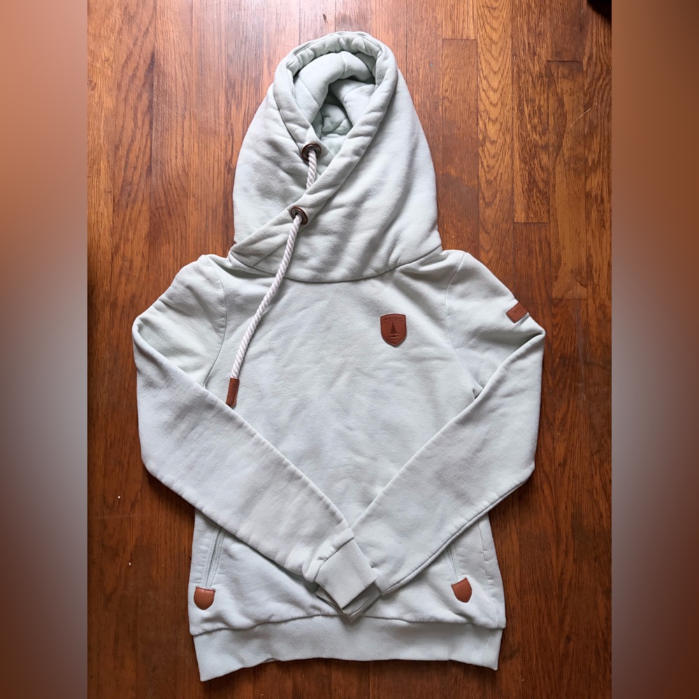Wanakome Light Mint Pullover Hoodie with Leather Trim